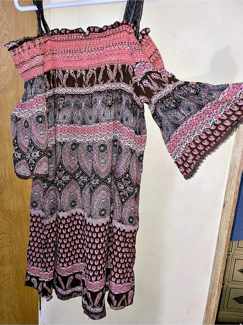 One World Paisley Mini Dress in Pink & Brown Size Medium NWT
